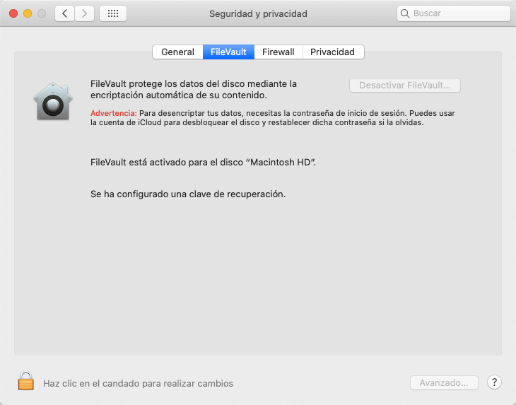 seguridad y privacidad de Mac